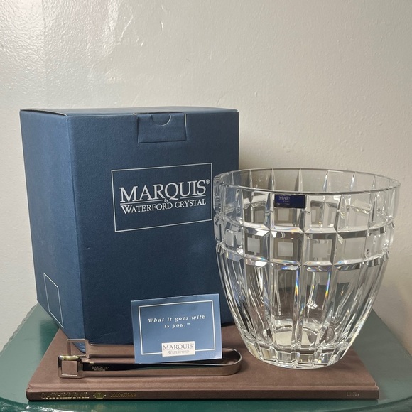 Marquis Waterford Crystal Quadrata Ice Bucket with Metal Tongs in Original Box - Picture 1 of 10